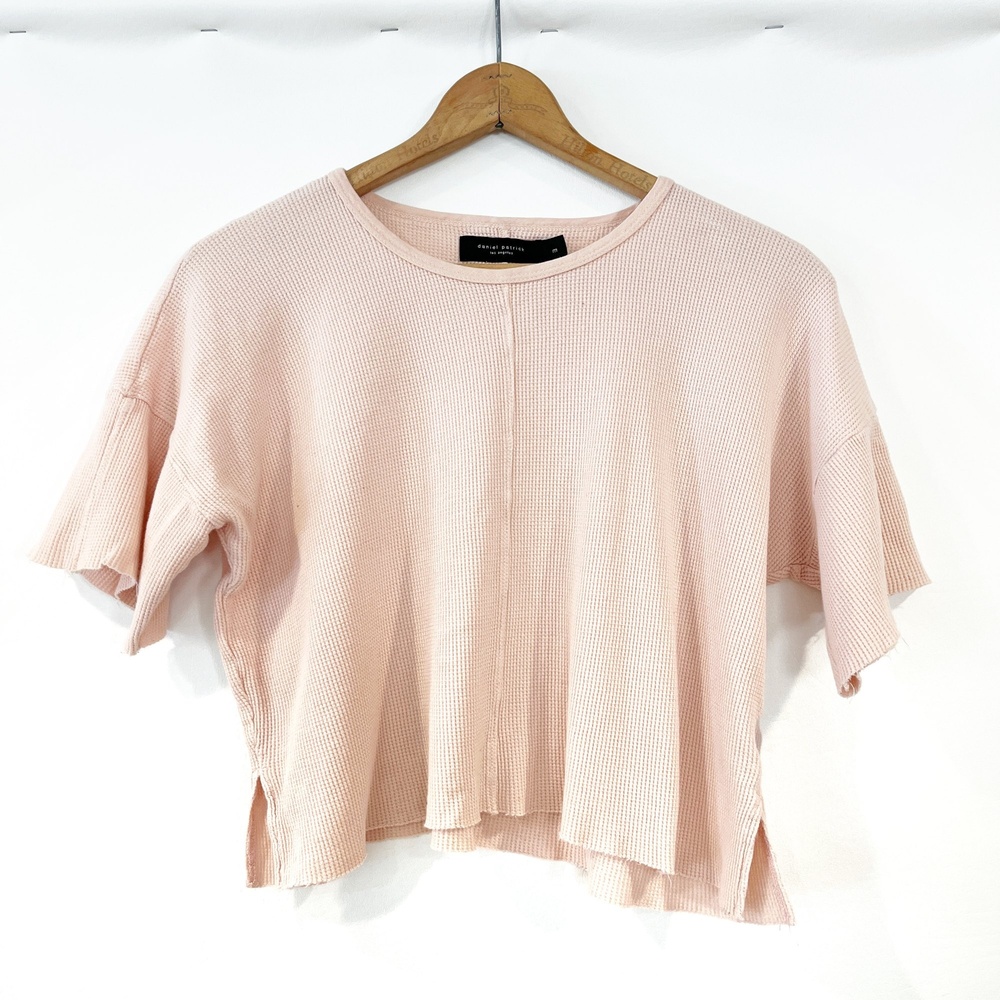 Daniel Patrick Pink Cotton Waffle Knit Flutter Sleeve Top Medium M - Picture 2 of 9